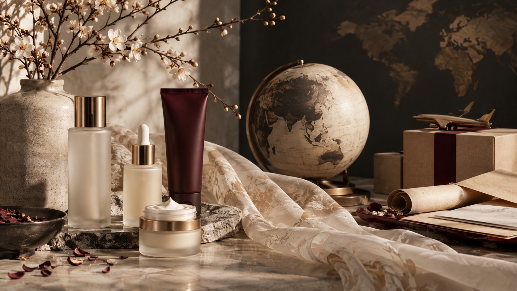 Editorial still life representing Eastern beauty and global commerce